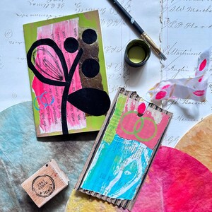 Small Mixed Media Floral Journal | Planner | Book with matching tag | Teacher Gifts | Stocking Stuffer