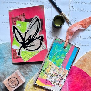 Small Mixed Media Beige Floral Journal | Planner | Book | with matching tag | Teacher Gifts | Stocking Stuffer