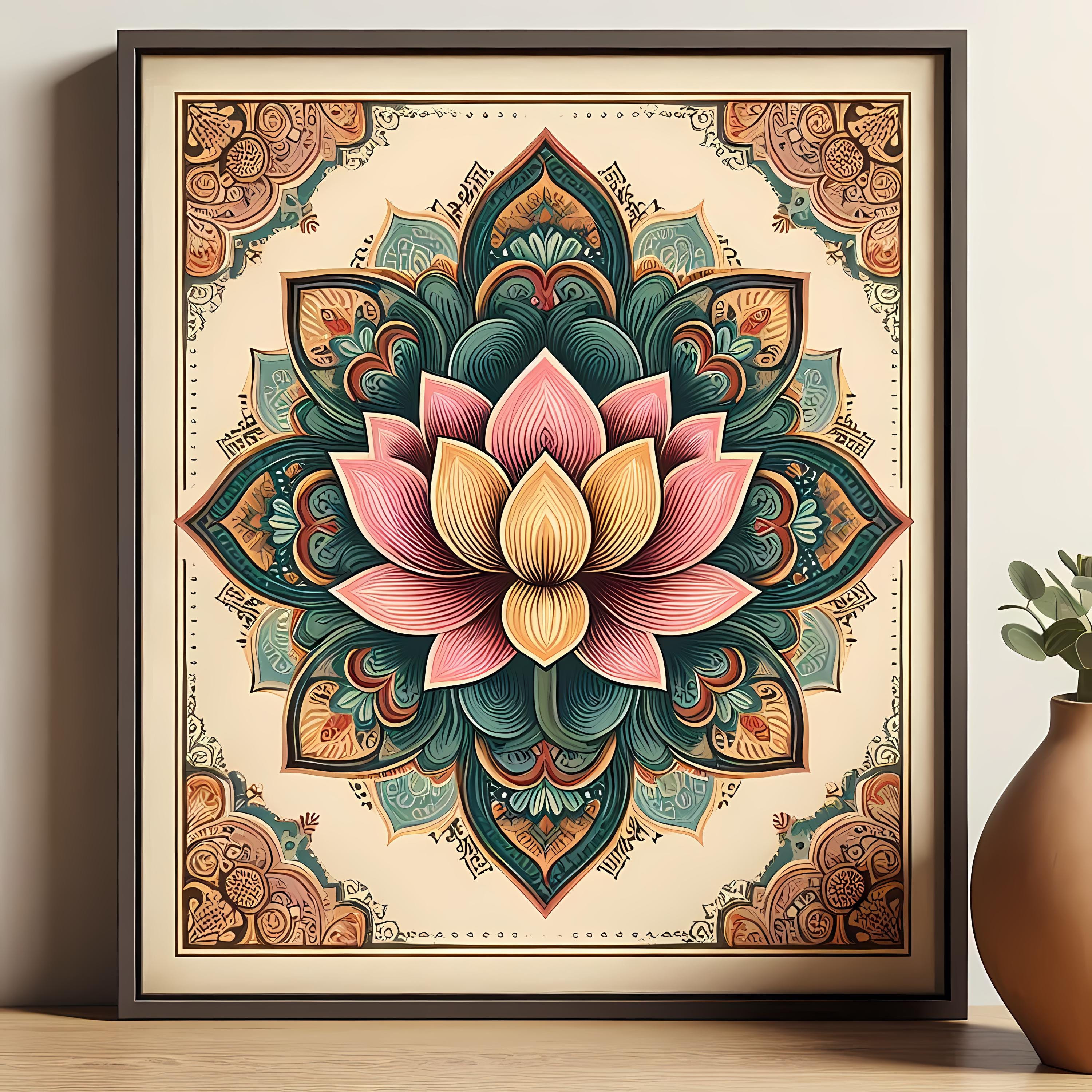 Indian Lotus Print - Traditional Pichwai Art - Vintage Indian Folk ...