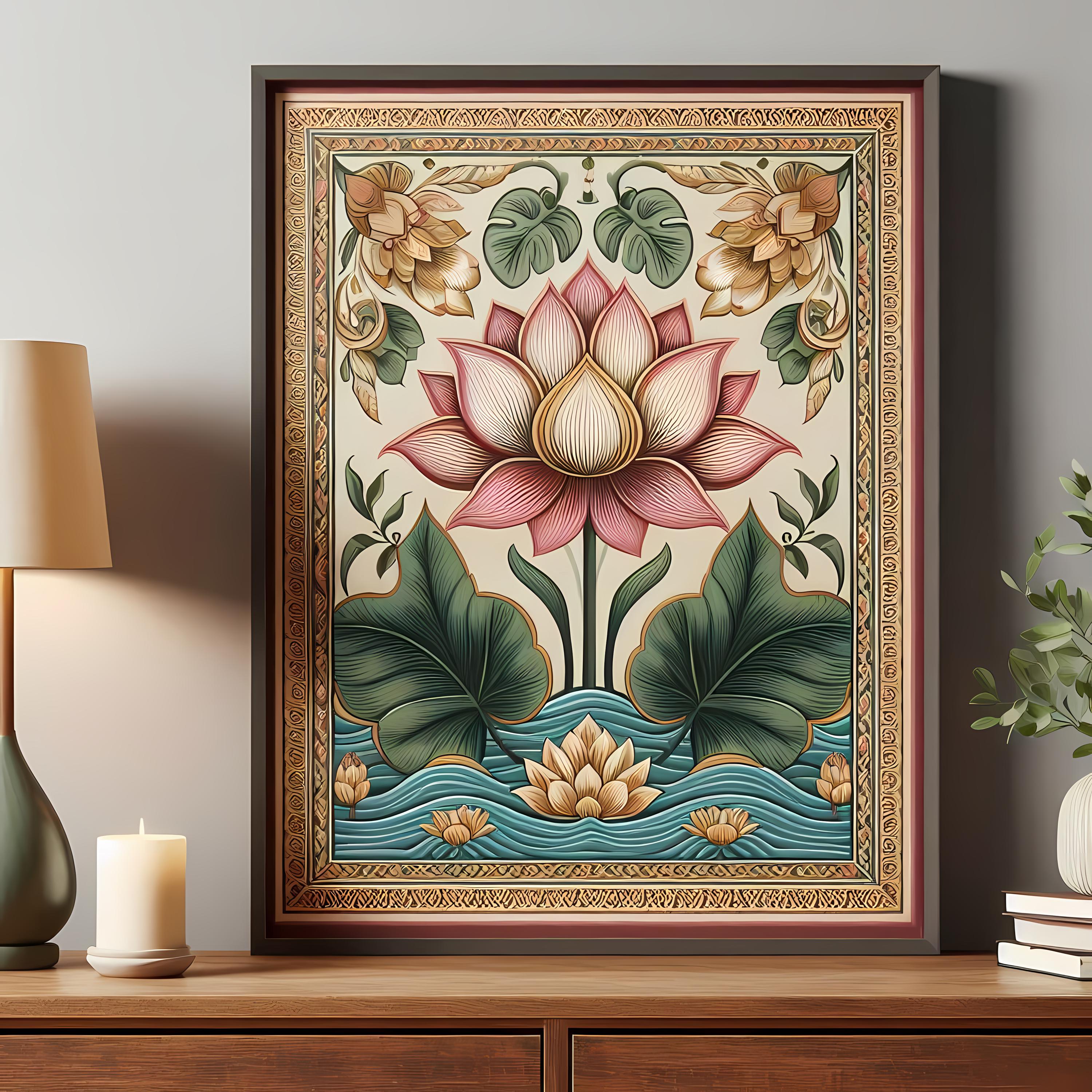 Indian Lotus Print - Traditional Pichwai Art - Vintage Indian Folk ...