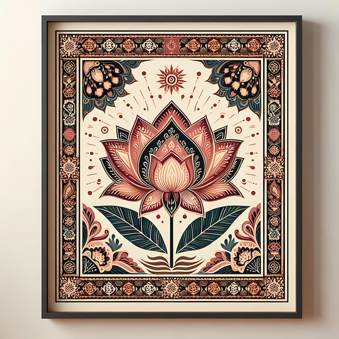 Indian Lotus Print - Traditional Pichwai Art - Vintage Indian Folk ...