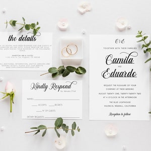 Calligraphy Wedding Invitation Template, Printable Wedding Invitation, Wedding Invitation, Edit with CORJL, Instant Download, Minimalist