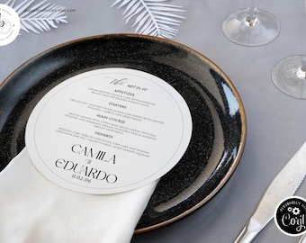 Minimalist Round Wedding Menu Card: Elegant Dinner Printable (Digital Download)