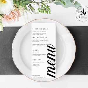 Minimalist Menu Template, Modern Script Wedding Menu, Printable, Digital Download, Reception Dinner Menu Editable, Elegant Menu Template