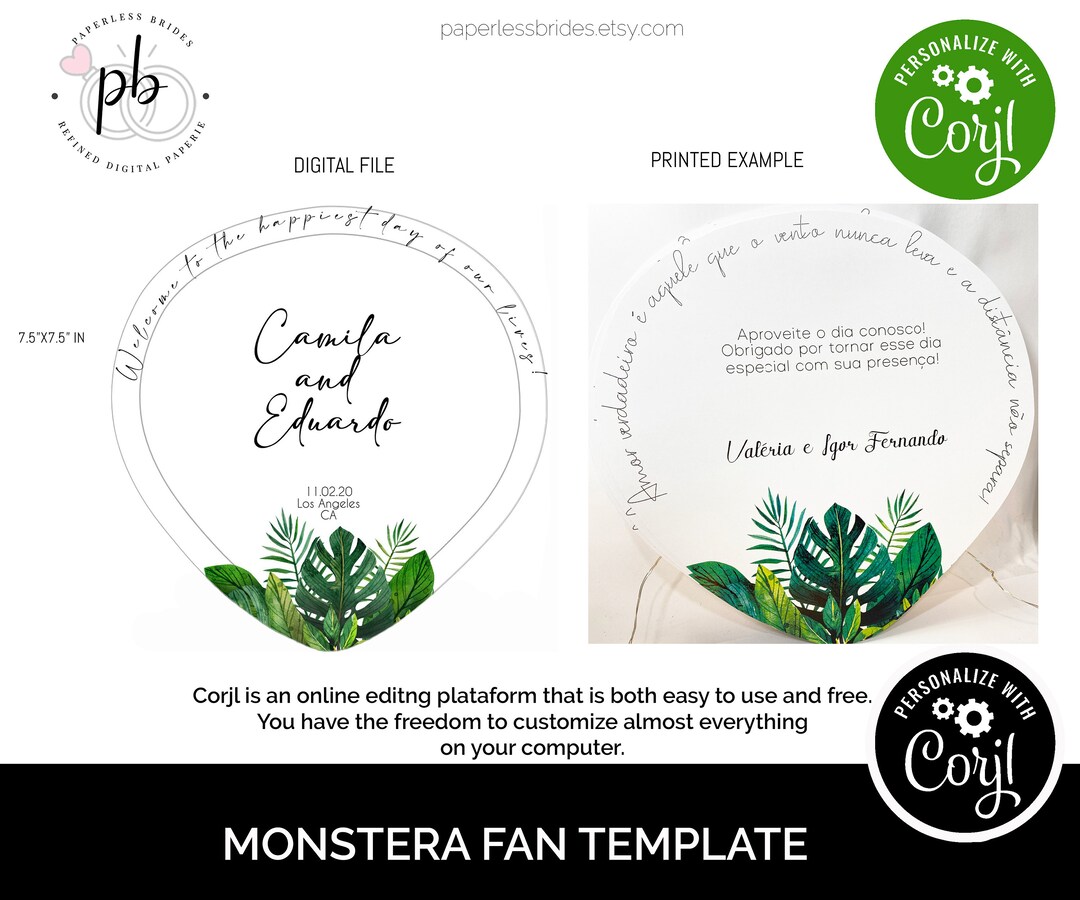 Monstera Fan Monstera Hand Fan Template, Printable Program Fan, Fans for Guests ...