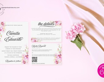 Floral Wedding Invitation Suite: Pink Flower Template (Digital Download)