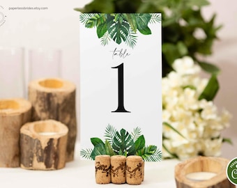 Monstera Greenery Table Number Template: Tropical Wedding (Digital Download)