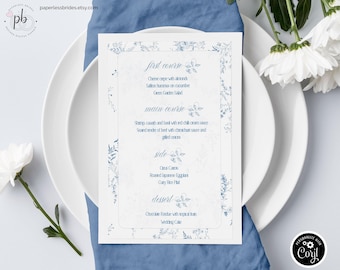 Botanisk bröllopsmenymall: Chinoiserie Toile-design (digital nedladdning)