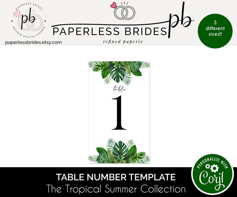 Monstera Table Numbers Monstera Greenery Table Number Template: Tropical Wedding (digital ...