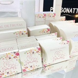 Custom toiletry packaging template for wedding bathroom basket, party, event amenities basket, toiletry tray, personalized