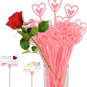 20PCS Porta-cartões de plástico rosa para flores, porta-cartões em formato de coração rosa, clipes para arranjos florais, buquê, 34 cm