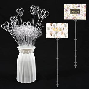 20PCS Porta-cartões de plástico transparente para flores, porta-cartões em formato de coração rosa, clipes para arranjos florais, buquê, 34 cm