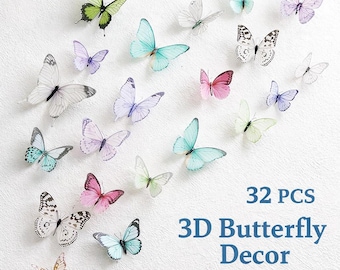 3D Butterfly Decorations Set 32pcs | Colorful Wall Butterflies for Wedding Decor, DIY Crafts, Bouquet Decoration