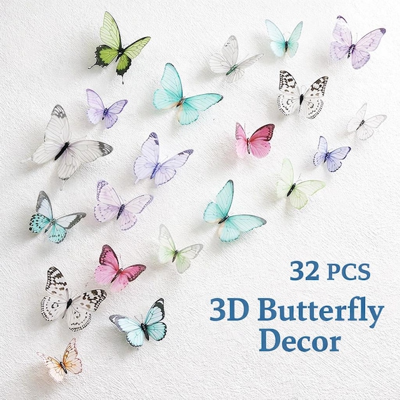 3D Butterfly Decorations Set 32pcs | Colorful Wall Butterflies for Wedding Decor, DIY Crafts, Bouquet Decoration
