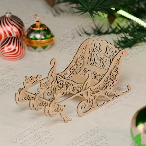 Decoração de Natal do trenó do Papai Noel corte a laser arquivo svg Glowforge Trenó de Natal svg cricut Decoração de mesa de Natal dxf padrão vetorial cnc