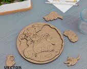 Laser cut wooden educational cats puzzle svg file Glowforge kids montessori puzzle svg cricut Cats round puzzle dxf cnc vector pattern