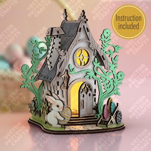 Osterhasenhaus Szene Laserschnittdatei Glowforge 3D Osterhaus Laterne svg Osterhasenminiaturen dxf vorlage Ostern Laserdatei