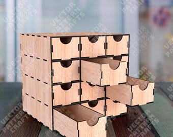 Organizador de cajones de escritorio SVG cortado con láser, caja de almacenamiento para mesa