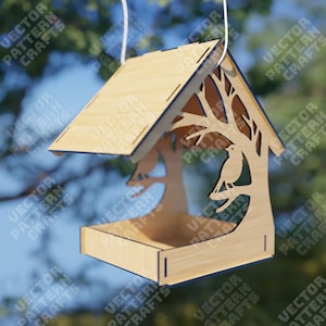 Houten vogelhuisje lasergesneden svg-bestand Glowforge vogelhuisje svg cricut vogelhuisje dxf cnc vector patroon vogelhuisje laserbestand