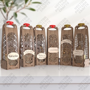 Wooden bottle wine gift box 6 set laser cut svg file Glowforge wooden wine bottle box svg cricut Bottle wine box dxf pattern Wine box laser