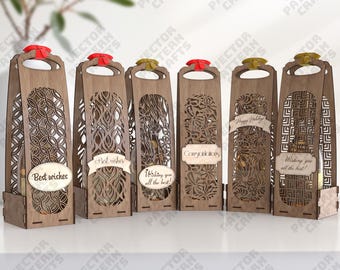 6 Wine Bottle Box Laser Cut SVG Gift Carrier Holder Decor