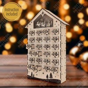 Calendario de Adviento Navideño SVG Cortado con Láser Decoración para Cajón de Casa Cuenta Regresiva