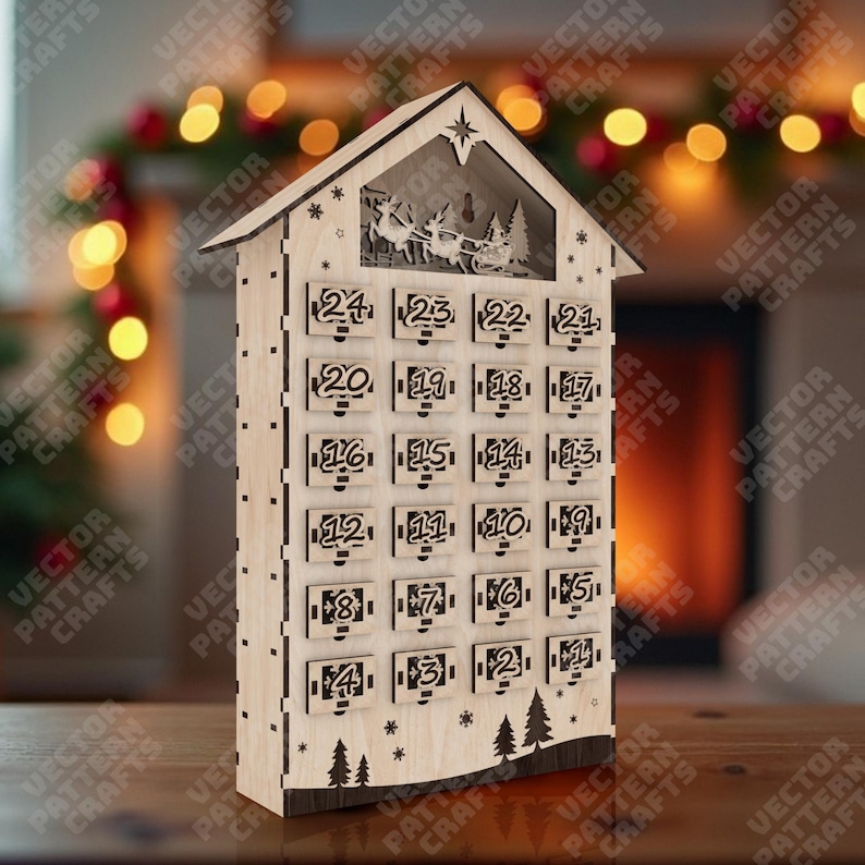Laser Cut Christmas Advent Calendar Svg Cutting File Glowforge Advent ...
