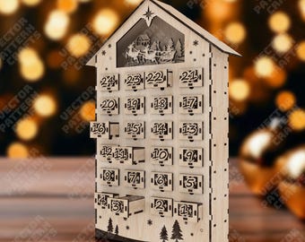 Laser cut Christmas advent calendar svg cutting file Glowforge advent calendar svg Advent calendar dxf template Christmas laser file