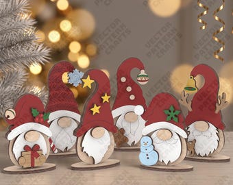 6 Standing Christmas Gnome Laser Cut SVG Shelf Sitter Figurine