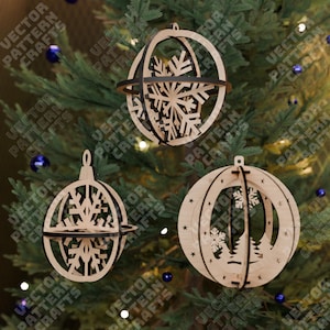 Weihnachtsbaumkugeln Ornamente 3 Bündel Laserschnitt svg Datei Glowforge 3D Christbaumschmuck svg Weihnachtskugel Dxf Vektor Vorlage