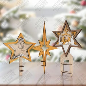 Christmas tree star topper 3 bundle laser cut svg file Glowforge Christmas Star Ornaments svg Christmas bauble dxf Christmas laser cut file
