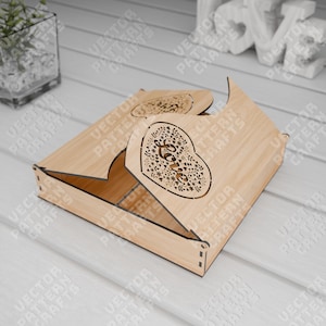 Houten vierkant hart vak lasergesneden svg-bestand Glowforge decoratief cadeau hart vak svg cricut sectie vak dxf cnc vector patroon