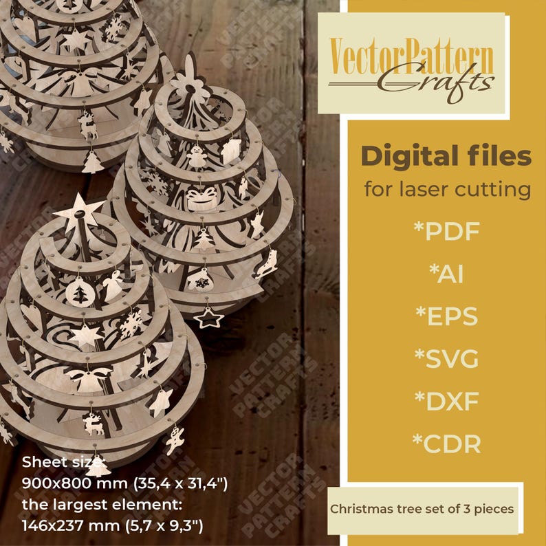 3 Standing Christmas Tree SVG Laser Cut 3D Tabletop Decor Ornament Set ...