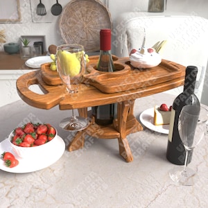 Holz Wein Tisch Stand Laser geschnitten svg Datei Glowforge dekorativer Weinhalter svg Cricut Tragbar Weintabelle dxf cnc vektormuster