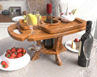 Portable Wine Table SVG Laser Cut Picnic Glass Holder Stand Caddy