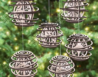 6 Spiral Christmas Snowflake SVG Laser Cut 3D Spinning Tree Ornament