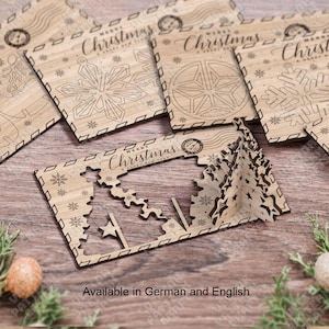 6 Weihnachten Geschenkkartenhalter SVG Laser Cut Geldumschlag Baum Schneeflocke