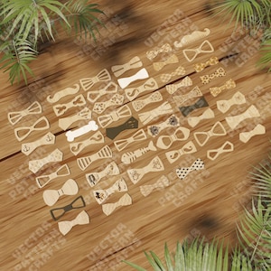 Papillon in legno tagliati al laser 52 bundle file di taglio svg Glowforge fiocchi al collo svg cricut Papillon dxf cnc modello vettoriale Cravatte file laser