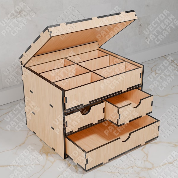 Desktop multi drawers organizer laser cut svg file Glowforge storage organizer svg Table drawers Organizer dxf template Organizer laser file