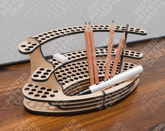 Laser Cut Pencil Holder SVG Desk Pen Organizer Office Caddy Decor