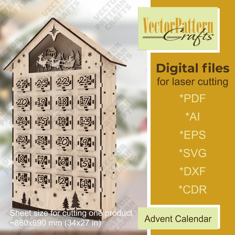 Laser Cut Christmas Advent Calendar Svg Cutting File Glowforge Advent ...