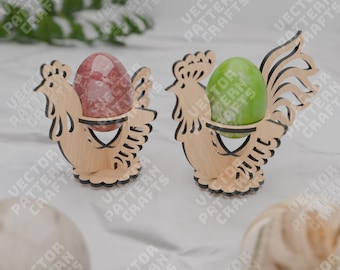 Pasen kippenei houder lasergesneden svg-bestand Glowforge houten paasei houder organisator svg kip paasei houder dxf vector sjabloon