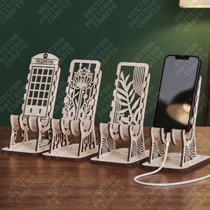 3 Phone Stand SVG Bundle Laser Cut Wooden Desk Holder Floral Geometric Boho Decor