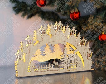 Multilayer Christmas Arch SVG Laser Cut Light Winter Forest Scene Decor