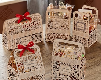 5 Gift Basket SVG Laser Cut Handled Favor Treat Box Caddy Carrier
