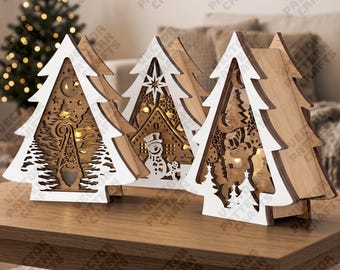 3 Christmas Tree Candle Holder Laser Cut SVG Tealight Lantern