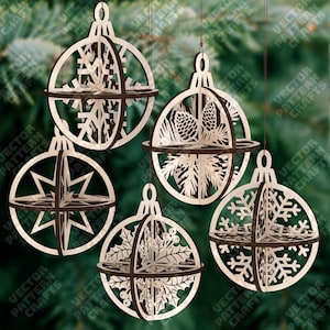 Ornamenti di fiocchi di neve di Natale 5 file svg tagliati al laser Glowforge Modello di ornamenti di fiocchi di neve svg Pallina di Natale dxf File laser di Natale