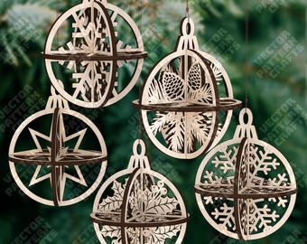 5 Christmas Snowflake SVG Laser Cut 3D Bauble Tree Hanging Winter Decor