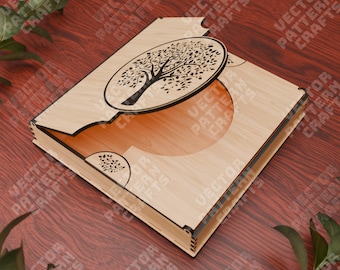 Wooden tree photo album box laser cut svg file Glowforge photo box svg Wedding photo box orhanizer dxf cnc vector Photo box laser file