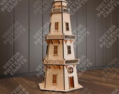 Wooden lighthouse laser cut svg file Glowforge lantern tower svg cricut Light tower dxf cnc vector pattern Lighthouse laser file